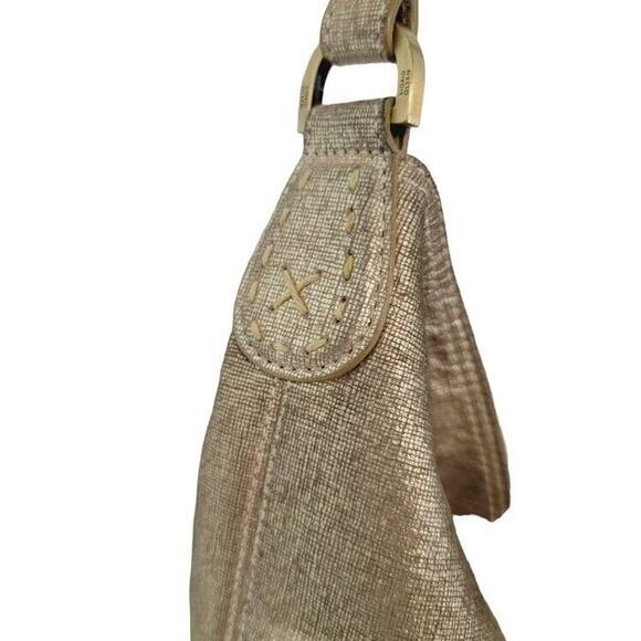 SIGRID OLSEN Leather Hobo Shoulder Bag Distressed Brush Gold Boho Handbag - Picture 5 of 15